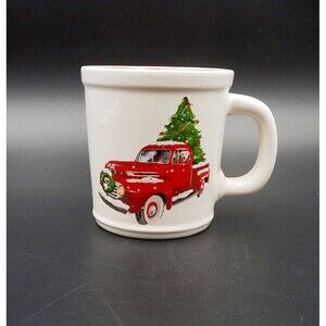 Magenta Christmas Red Truck Christmas Tree Oversized Ceramic Coffee Tea Cup Mug
